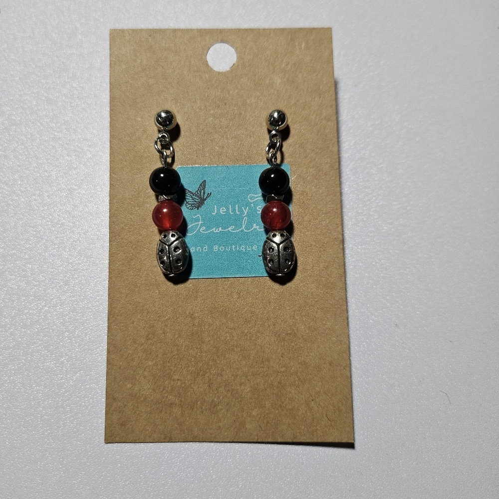 Jelly's Jewelry and Boutique Handcrafted Elegant Silver and Red Beaded Earrings